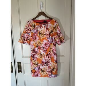 Carlisle Collection Tropical Floral Sheath Dress Womens Size 8 Pink Orange